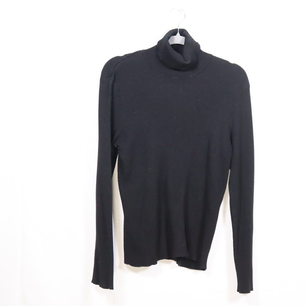 Chico's Ribbed Turtleneck Sweater 2 Black Womens Dark Academia Knit